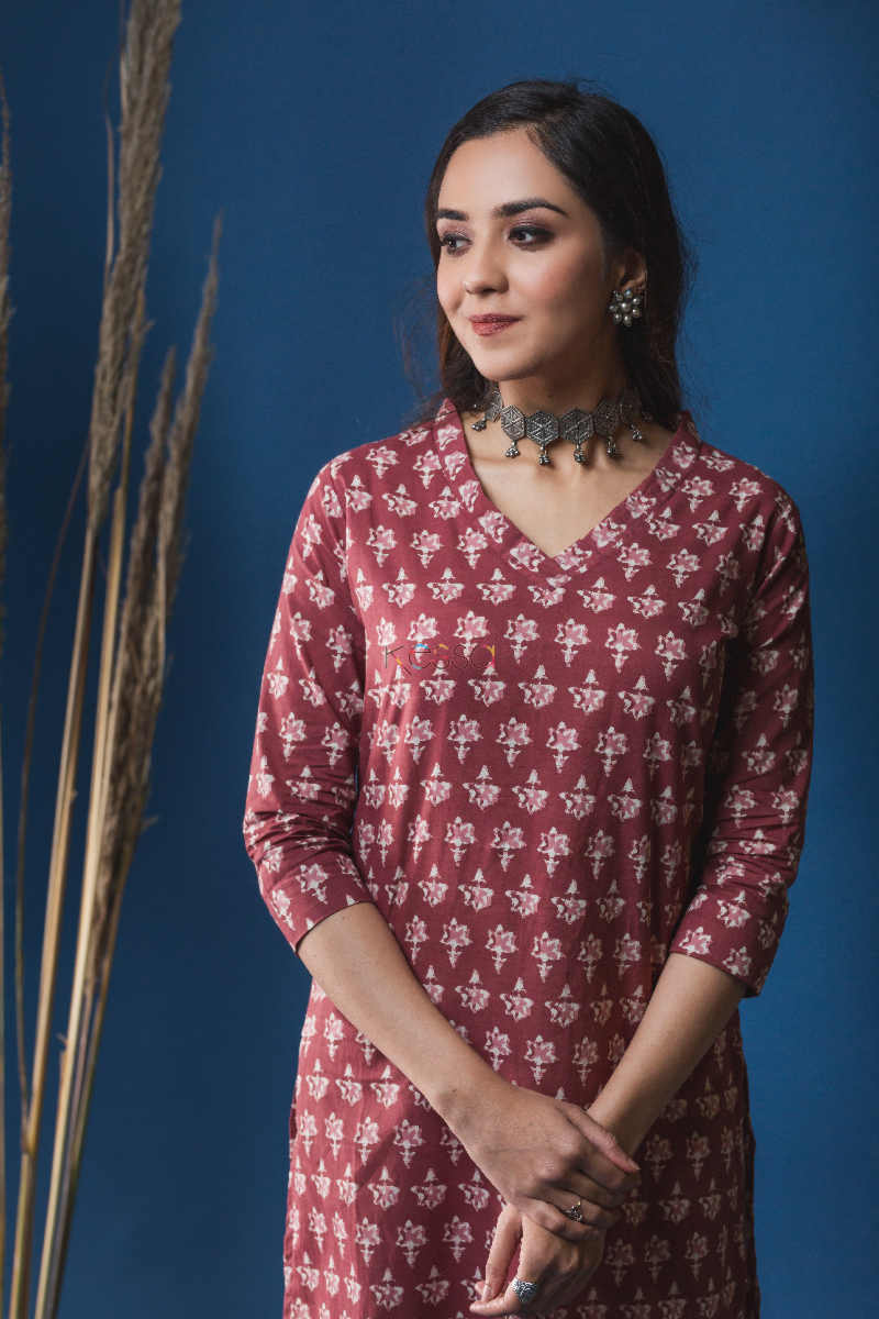 Image for Kusvaa Taf46 Cocoa Bean Regular Wear Straight Fit Kurta Top