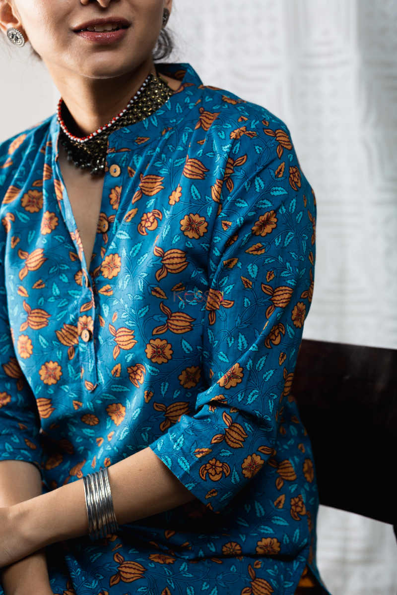 Image for Kusvaa Vcr06 Matisse Blue Regular Kurta 1 Closeup
