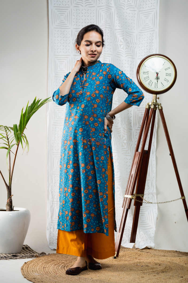 Image for Kusvaa Vcr06 Matisse Blue Regular Kurta 1 Side