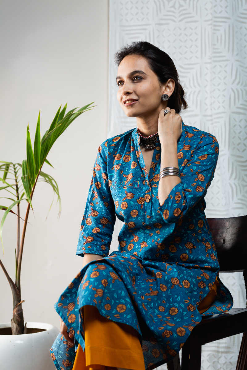 Image for Kusvaa Vcr06 Matisse Blue Regular Kurta 1 Sitting 1
