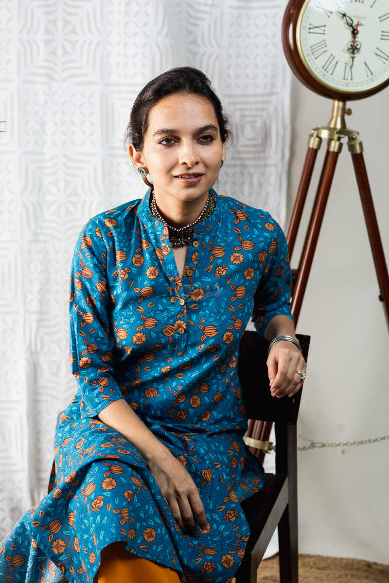Image for Kusvaa Vcr06 Matisse Blue Regular Kurta 1 Sitting