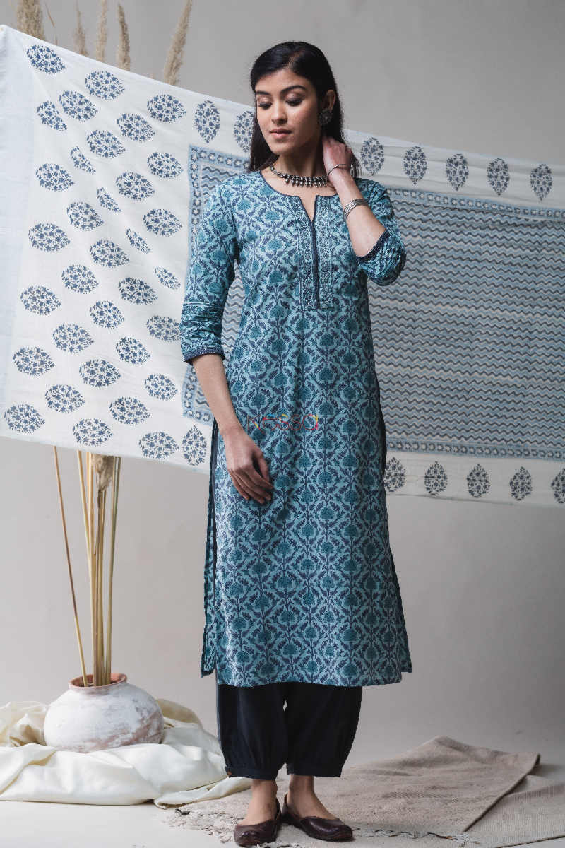 Image for Kusvaa Vcr07 Wedgewood Blue Regular Wear Kurta Front