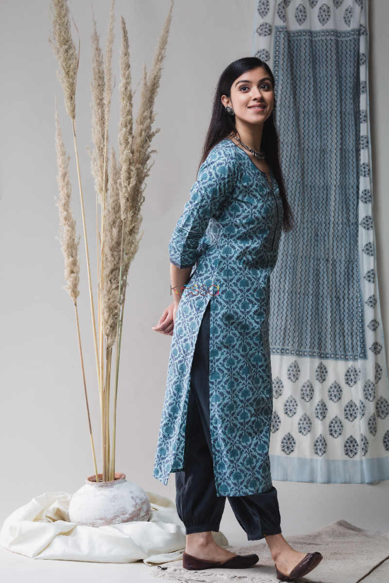 Image for Kusvaa Vcr07 Wedgewood Blue Regular Wear Kurta Side