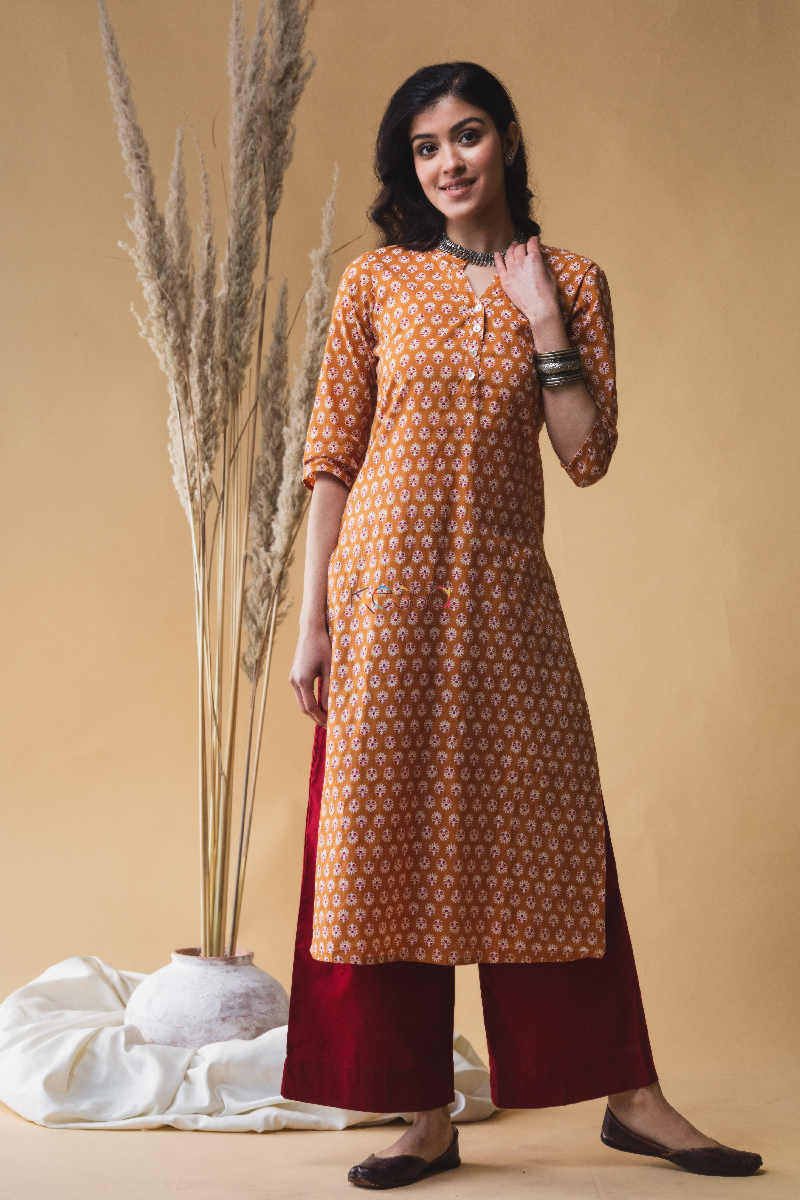 Image for Kusvaa Vcr09 Brown Rust Regular Wear Kurta Featured