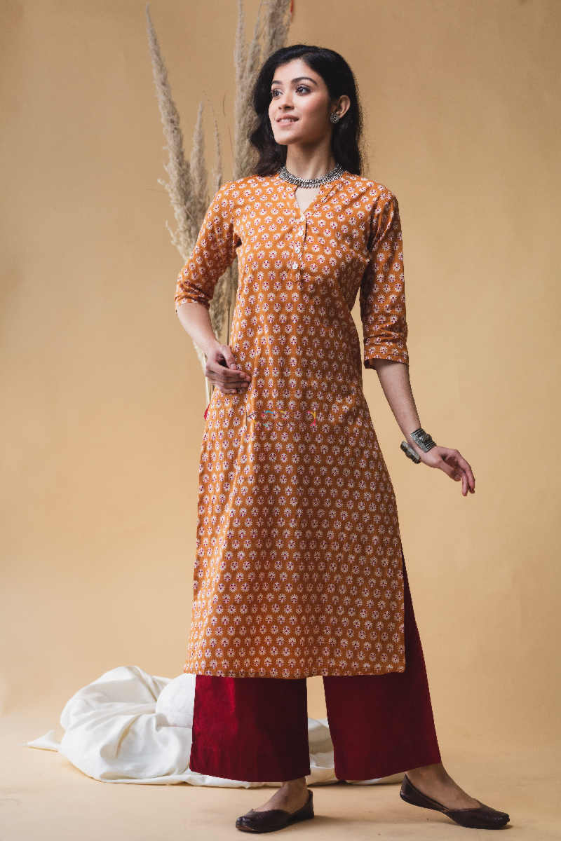 Image for Kusvaa Vcr09 Brown Rust Regular Wear Kurta Front