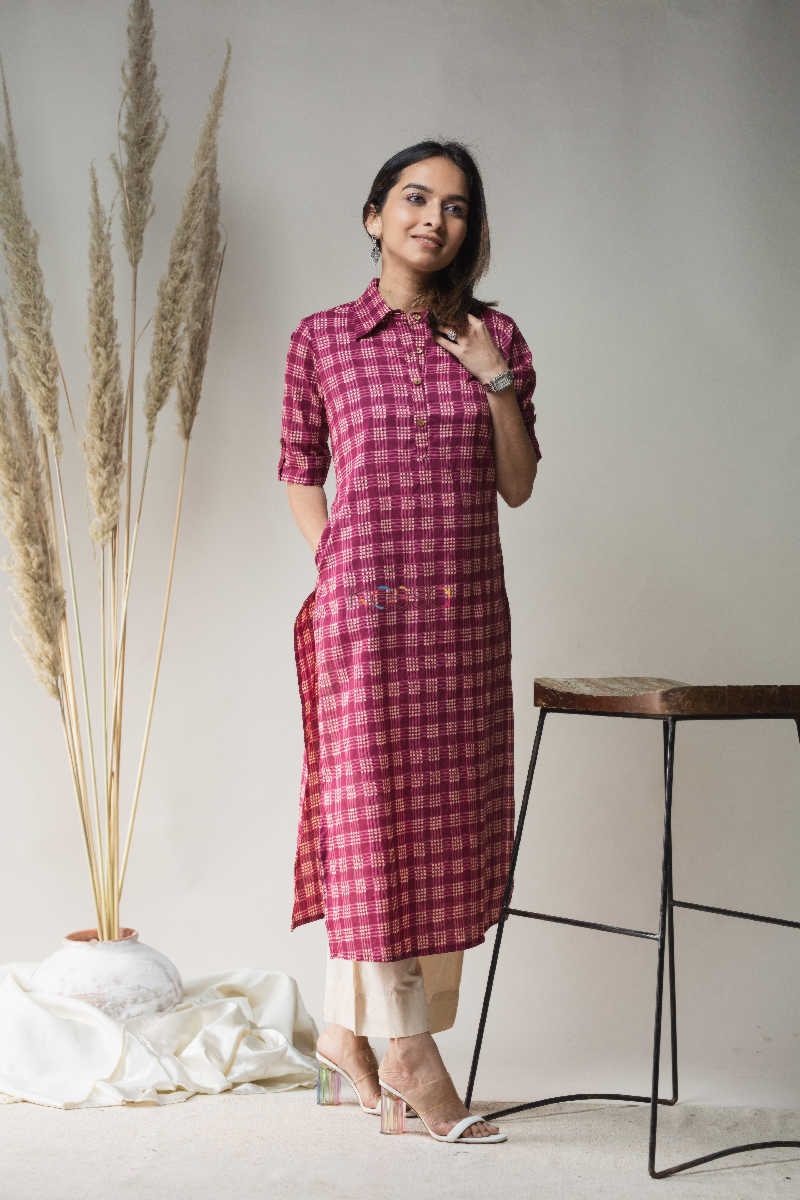 Image for Kusvaa Vcr11 Hippie Pink Geomatric Print Kurta Featured