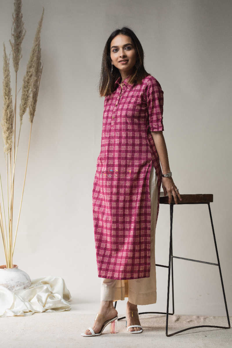 Image for Kusvaa Vcr11 Hippie Pink Geomatric Print Kurta Look