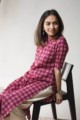 Image for Kusvaa Vcr11 Hippie Pink Geomatric Print Kurta Sitting