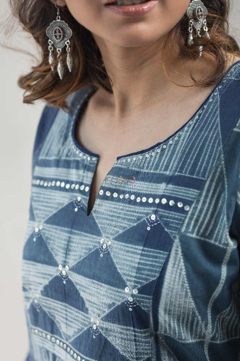 Image for Kusvaa Vcr15 The Calm Of Jheel Shibori Cotton Kurta Closeup
