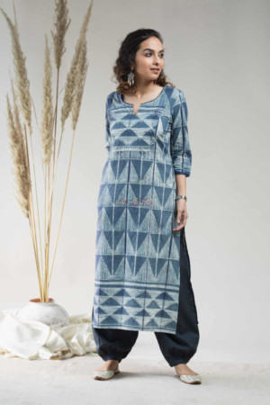 Image for Kusvaa Vcr15 The Calm Of Jheel Shibori Cotton Kurta Featured