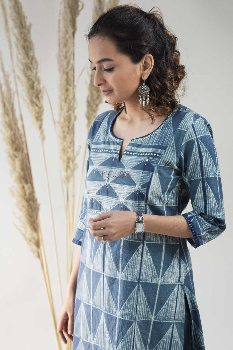 Image for Kusvaa Vcr15 The Calm Of Jheel Shibori Cotton Kurta Top