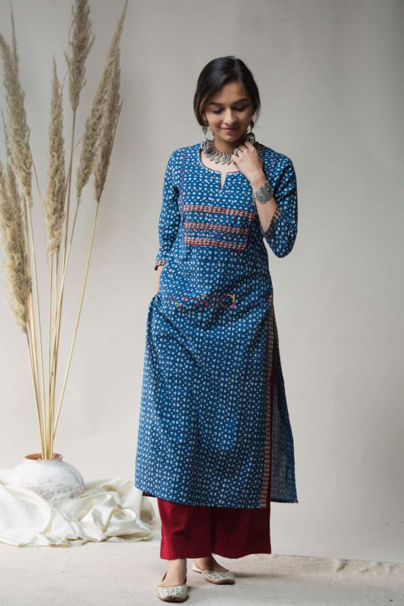 Image for Kusvaa Vcr16 East Bay Indigo Straight Fit Kurta Featured