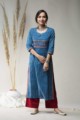 Image for Kusvaa Vcr16 East Bay Indigo Straight Fit Kurta Front