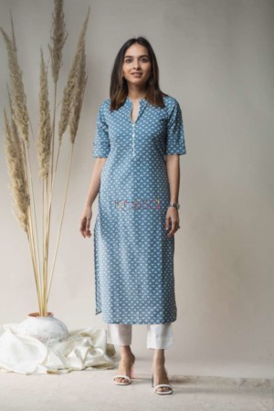 Image for Kusvaa Vcr17 Smalt Blue Regular Wear Kurta Featured