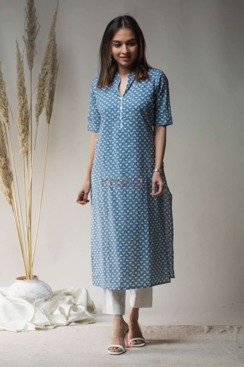 Image for Kusvaa Vcr17 Smalt Blue Regular Wear Kurta Front