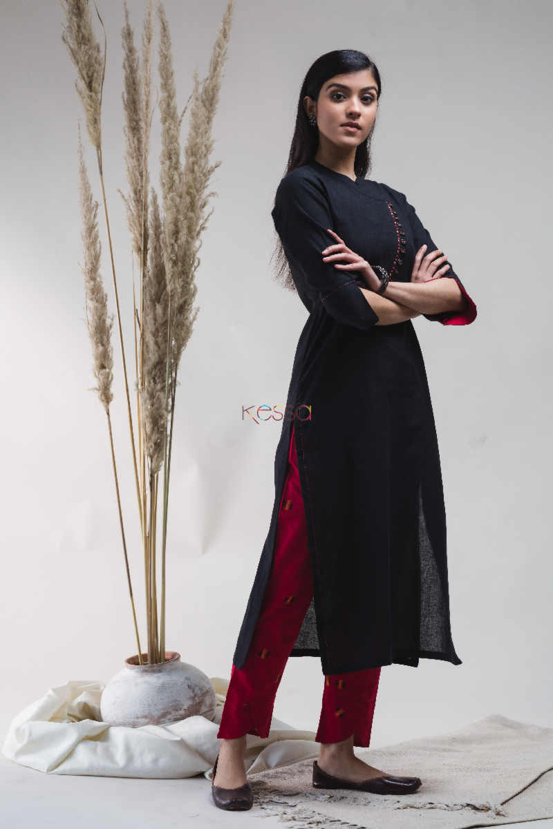 Image for Kusvaa Ws629 Tamrillo Red Kurta Pant Set Side