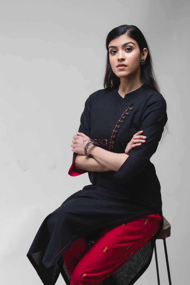 Image for Kusvaa Ws629 Tamrillo Red Kurta Pant Set Sitting 1