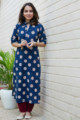 Image for Kusvaa Ws631 Rhino Blue Bagru Print Kurta 1 Front 1