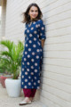 Image for Kusvaa Ws631 Rhino Blue Bagru Print Kurta 1 Look 1