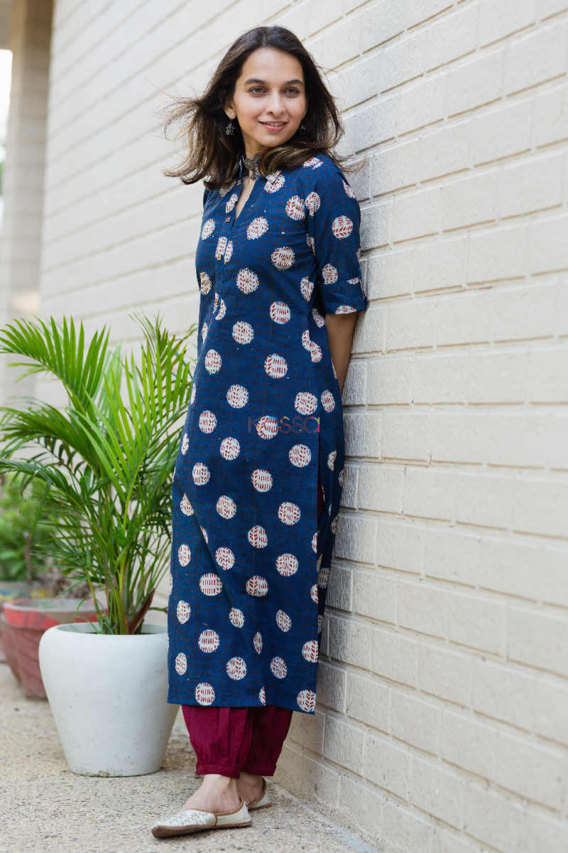 Image for Kusvaa Ws631 Rhino Blue Bagru Print Kurta 1 Look 1