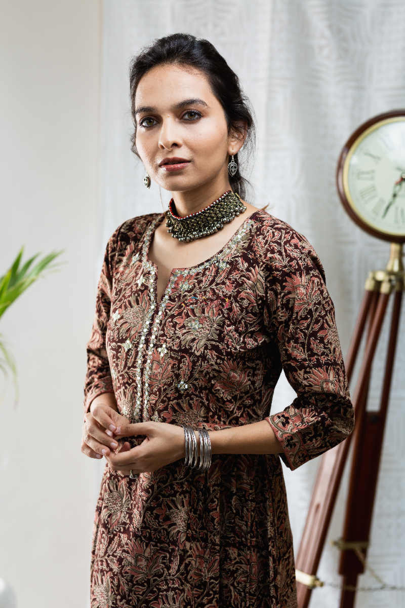 Image for Kusvaa Ws632 Cocoa Bean Kalamkari Dress 1 Top