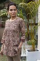 Image for Kusvaa Ws636 Zorba Brown Kalamkari Short Kurti Front
