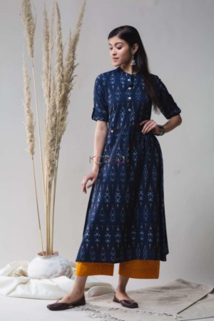 Image for Kusvaa Ws637 Mirage Blue Ikat Kurta Featured