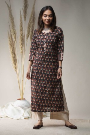 Image for Kusvaa Ws638 Zorba Brown Kalamkari Short Kurti Featured