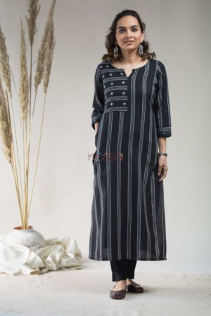 Image for Kusvaa Ws639 Black South Cotton Straight Fit Kurta Featured