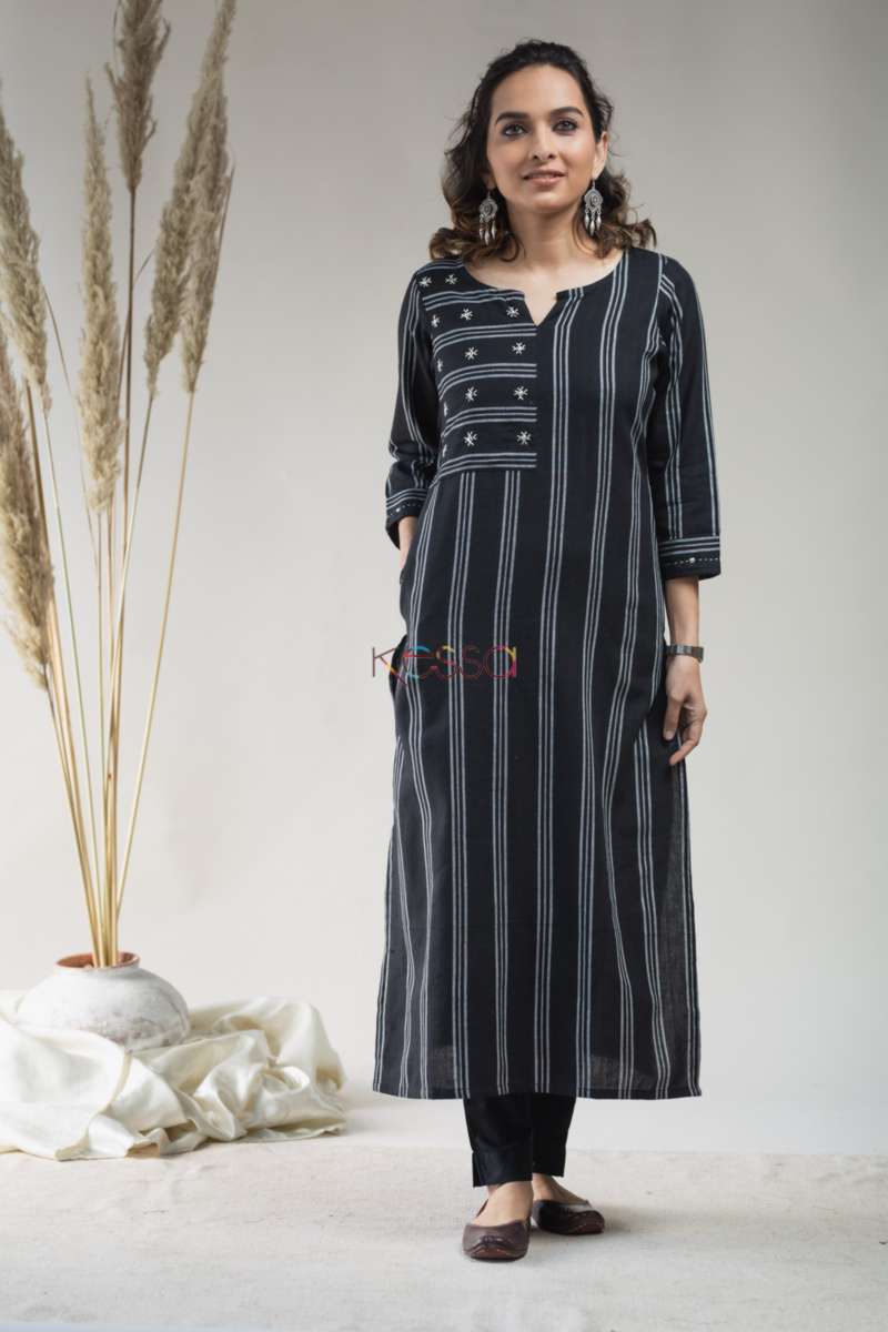 Image for Kusvaa Ws639 Black South Cotton Straight Fit Kurta Featured