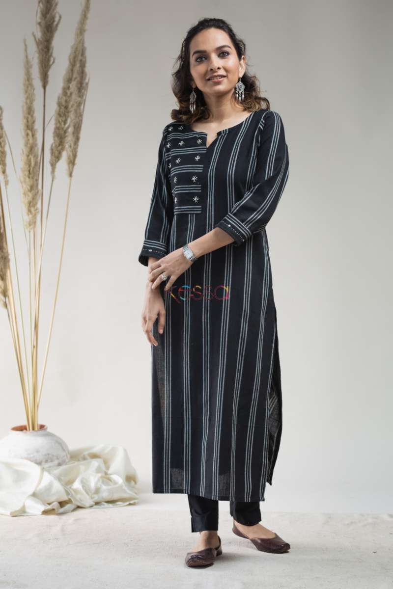 Image for Kusvaa Ws639 Black South Cotton Straight Fit Kurta Front
