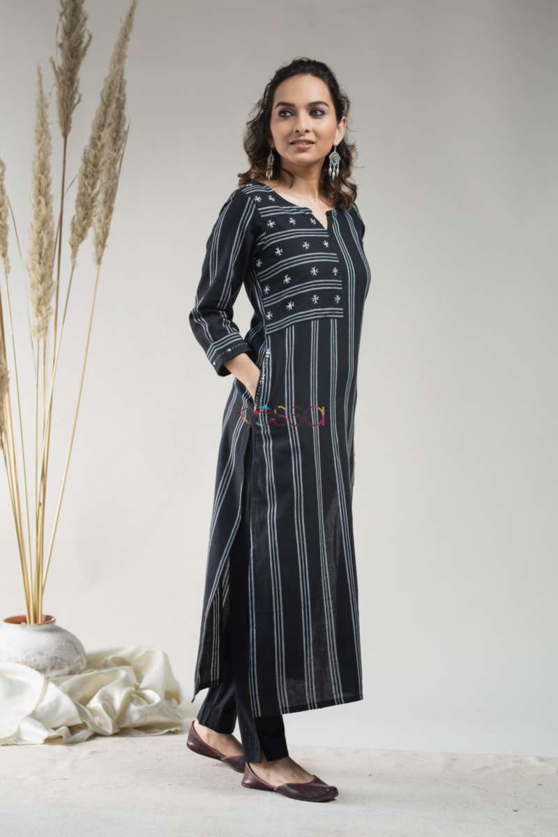 Image for Kusvaa Ws639 Black South Cotton Straight Fit Kurta Side