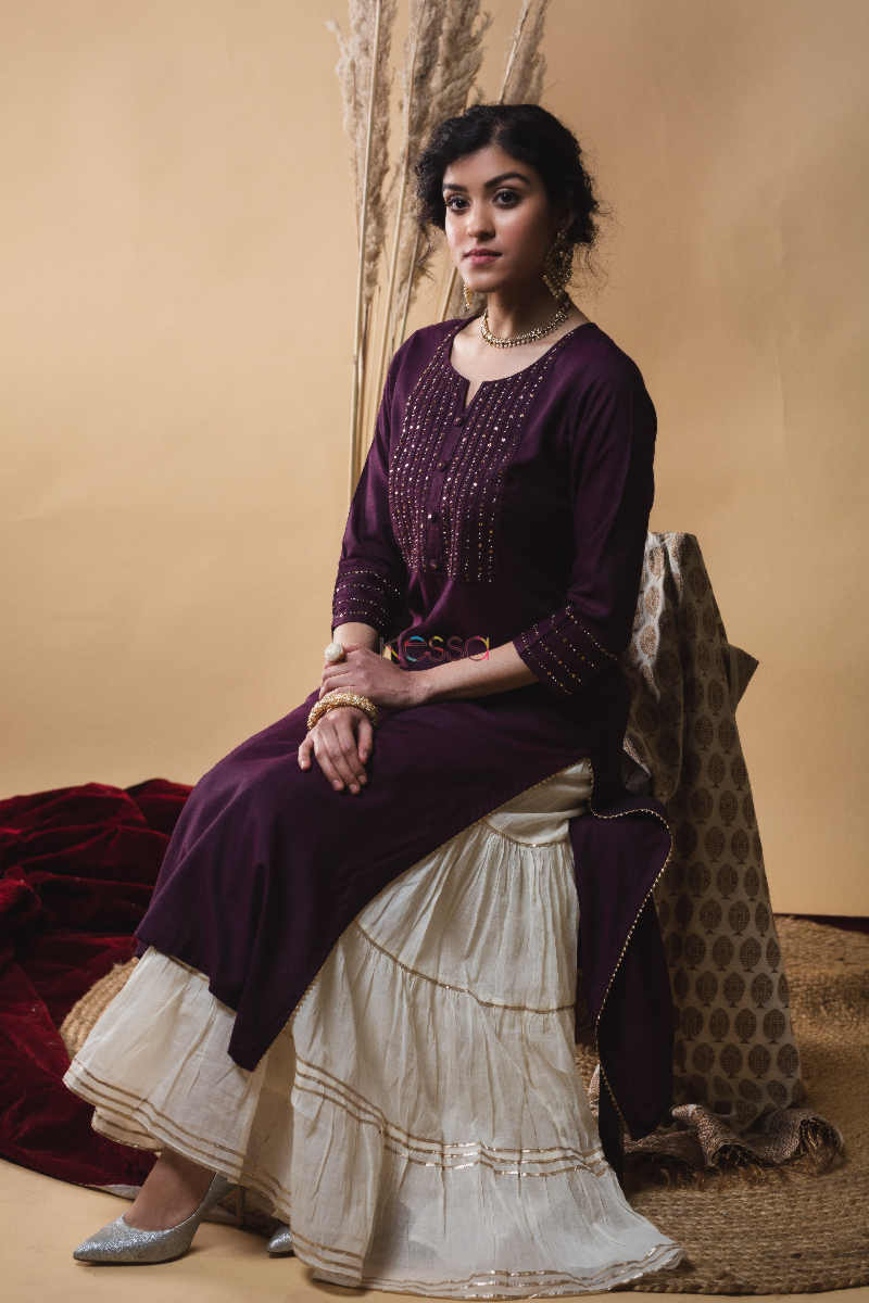 Image for Kusvaa Ws641 Madeira Cotton Silk Set With Moti Handwork Sitting