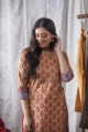 Image for Kusvaa Wsr156 Apricot Handblock Print Kurta Front