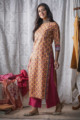 Image for Kusvaa Wsr156 Apricot Handblock Print Kurta Side