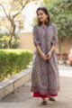 Image for Kusvaa Wsr163 Gunsmoke Multi Color Block Print A Line Kurta Front