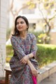 Image for Kusvaa Wsr163 Gunsmoke Multi Color Block Print A Line Kurta Sitting