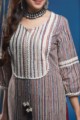 Image for Kusvaa Wsr164 Dariya Block Printed Striped Kurta With Lace Yoke And Tassels Closeup