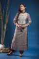 Image for Kusvaa Wsr164 Dariya Block Printed Striped Kurta With Lace Yoke And Tassels Front