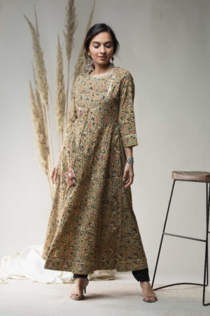 Image for Kusvaa Wsr644 Barley Corn Kalamkari A Line Kurta Featured