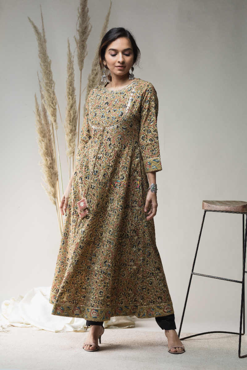 Image for Kusvaa Wsr644 Barley Corn Kalamkari A Line Kurta Featured
