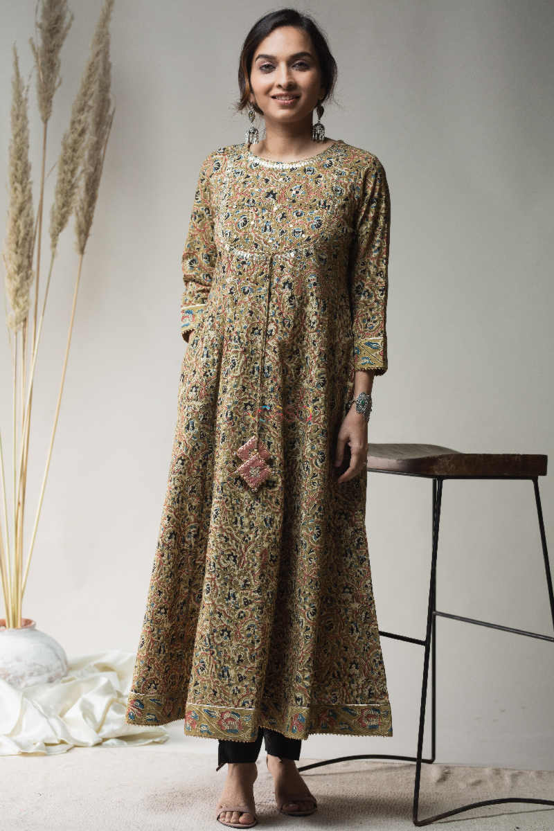 Image for Kusvaa Wsr644 Barley Corn Kalamkari A Line Kurta Front