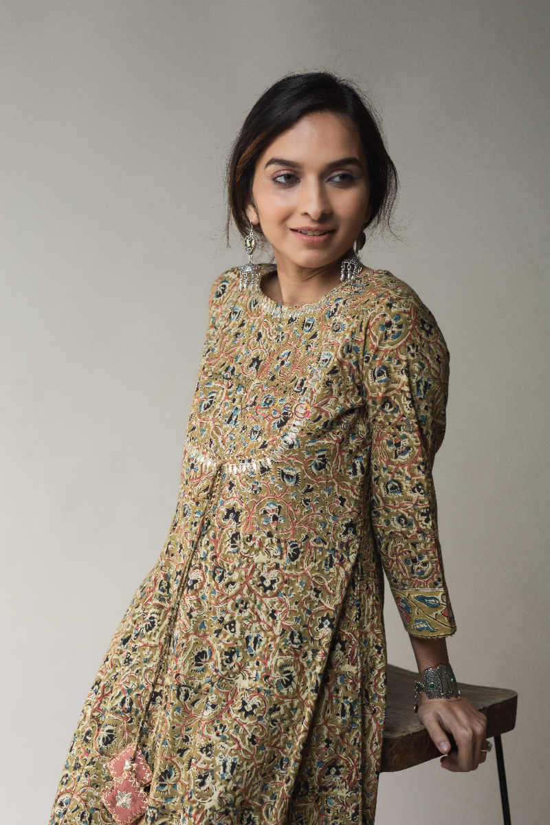 Image for Kusvaa Wsr644 Barley Corn Kalamkari A Line Kurta Top