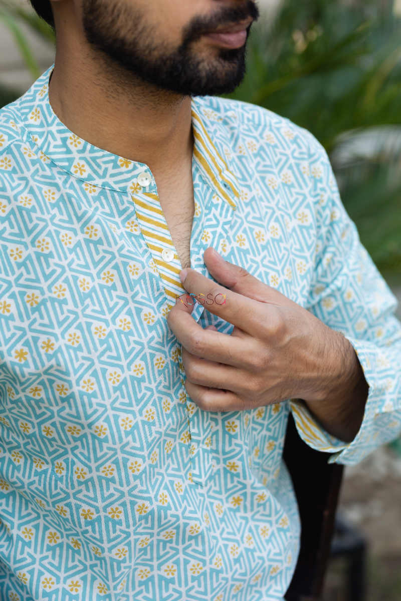Image for Kusvaa Awk26 Ambar Hand Block Print Full Sleeves Shirt Closeup