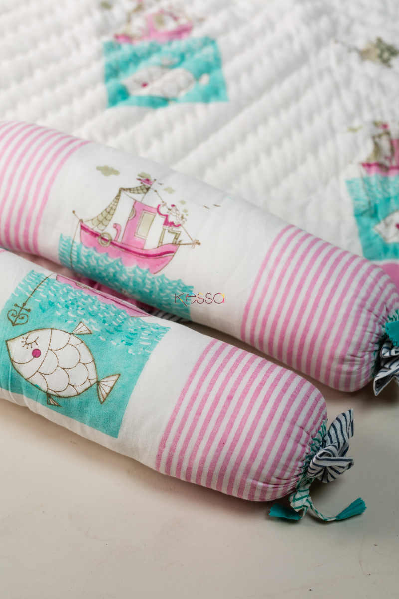 Image for Kusvaa Kaq105 Ship Print Baby Quilt Set Bolsters