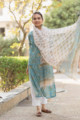Image for Kusvaa Vcr18 Steel Blue Kurta And Kota Doria Dupatta Set Look 1