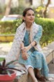 Image for Kusvaa Vcr18 Steel Blue Kurta And Kota Doria Dupatta Set Sitting 1