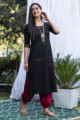 Image for Kusvaa Vcr19 Kohl Black Cotton Slub Kurta With Zari And Sequin Work Front