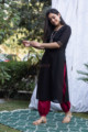 Image for Kusvaa Vcr19 Kohl Black Cotton Slub Kurta With Zari And Sequin Work Side
