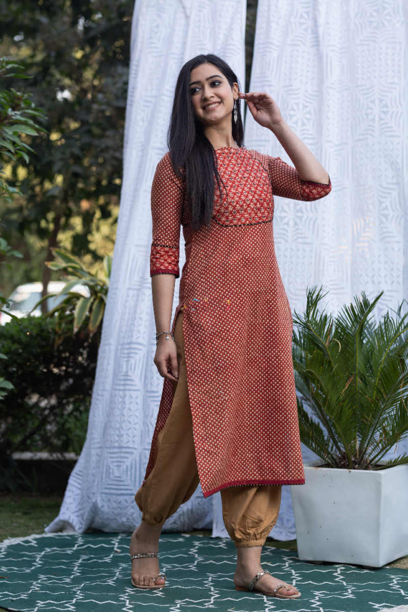 Image for Kusvaa Vcr24 Bagru Print Straight Fit Kurta Look